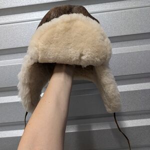 vintage BIGHORN sheepskin leather trapper hat L